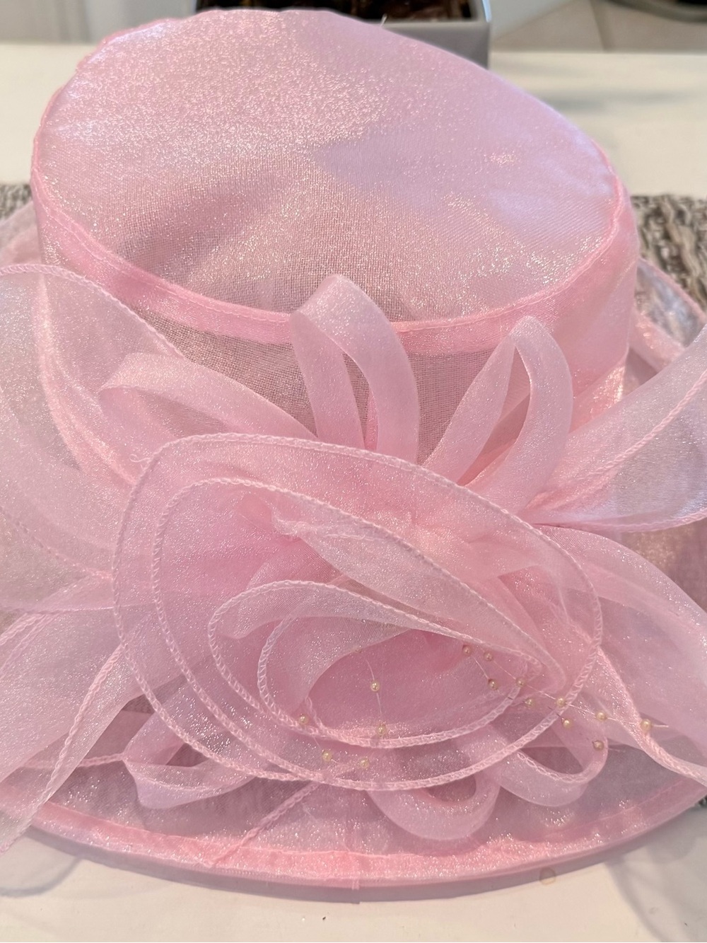 Women Derby Fascinator Hat Organza Church Wedding Light Pink - Picture 3 of 3